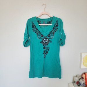 Johnny Was embroidered long sleeve t shirt